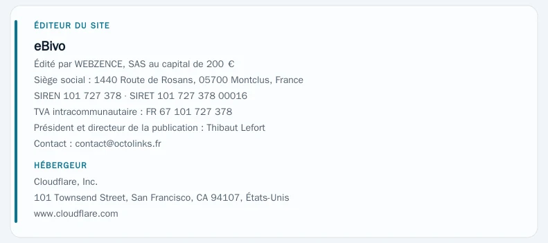 Coordonnées légales de l&rsquo;éditeur et de l&rsquo;hébergeur du site